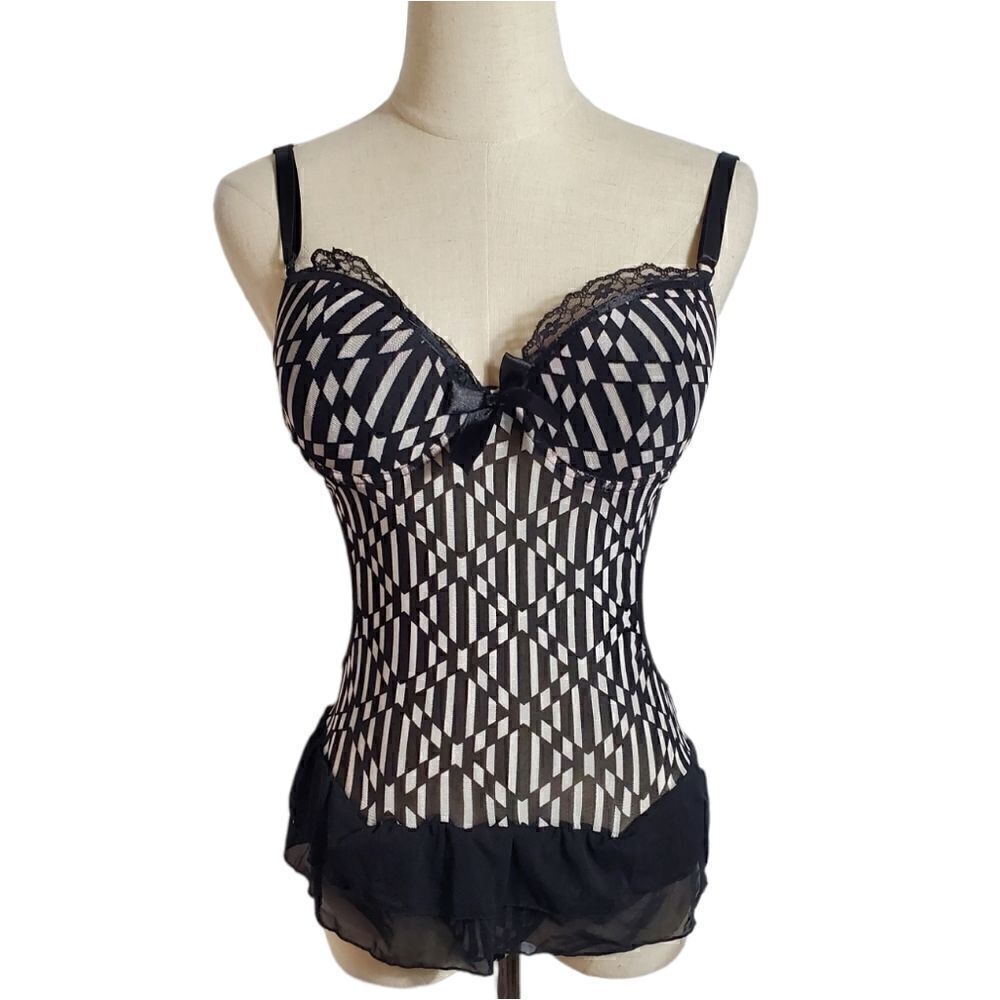 Black & White Mesh Cutout Bodysuit